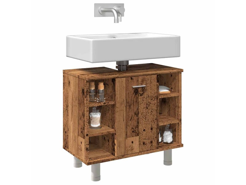  Armoire de salle de bain, meuble de rangement vieux bois 60x32x53.5 cm  - Conforama B