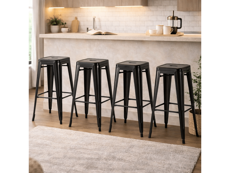  Lot de 4 tabourets de bar – style industriel – empilables  - Conforama B