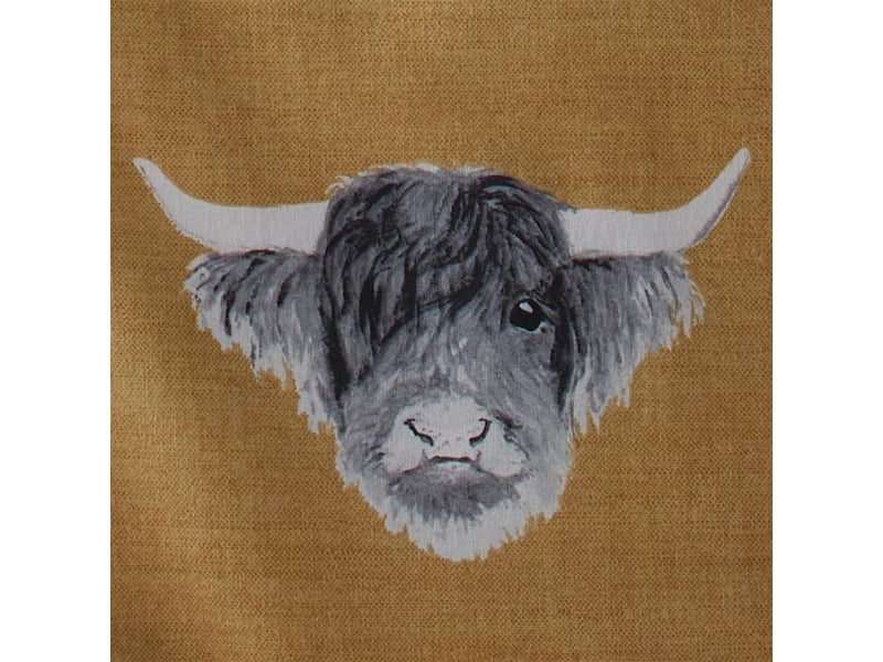  Housse de couette vache des highlands jaune ocre - 140 x 200 cm - 1 taie d'oreiller - design réversible (ocre et gris) - parure de lit vache de ferme en jaune moutarde  - Conforama C