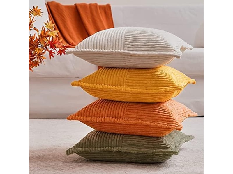  Housse coussin 45 x 45 cm enfant jaune moutarde motif à rayures croisés housses de coussin automne decoration salon de jardin exterieur bureau, lot de 2  - Conforama D