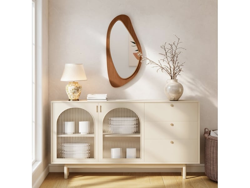  Miroir mural 91,5 x 45 x 3 cm en verre, cadre en placage de pin et mdf, forme organique, prêt à suspendre  - Conforama B