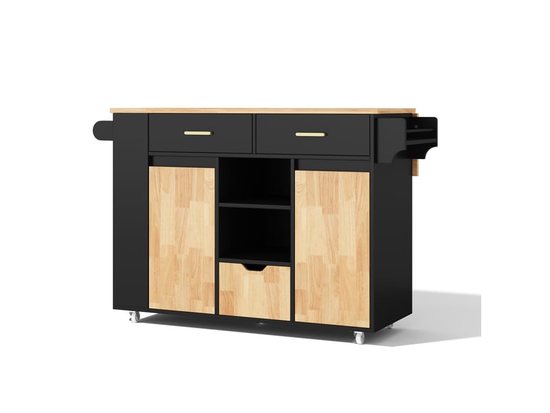 Îlot de cuisine mobile,120x71x90 cm,avec plateau rabattable,mdf,noir et naturel - Conforama D
