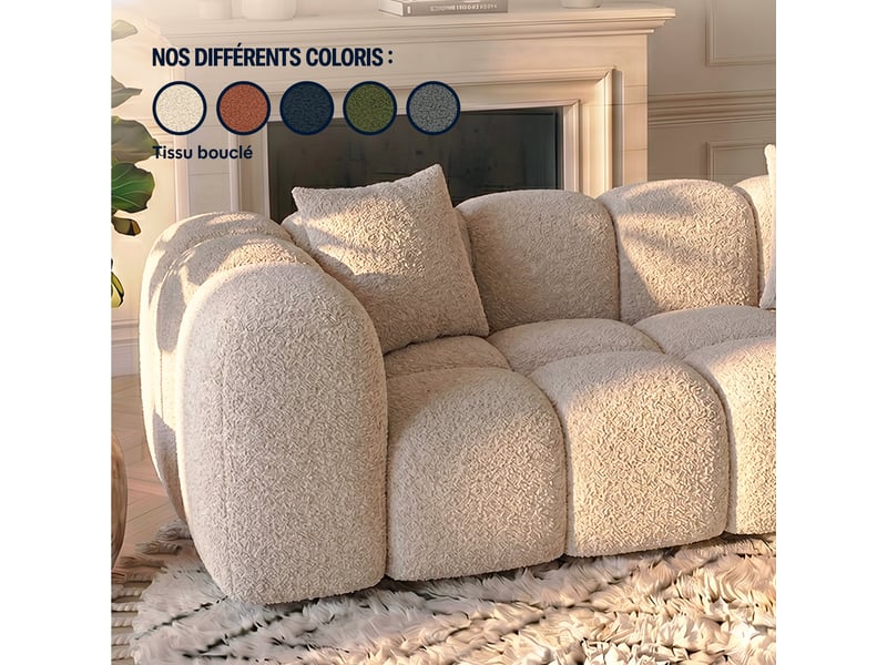 Canapé convertible angle gauche en bouclette beige - alba - morphea Alba Convertible - Conforama D