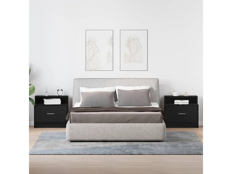  Lot de 2 tables de chevet - cabinet de chevet - table de nuit avec tiroir chêne noir 51x31x47 cm  - Conforama B