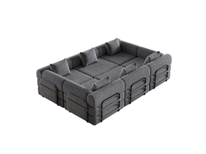 Canapé convertible 6 places en chenille gris avec rangement dans l'accoudoir, 274 x 183,8 x 69,8 cm - Conforama A