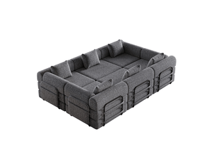 Canapé convertible 6 places en chenille gris avec rangement dans l'accoudoir, 274 x 183,8 x 69,8 cm