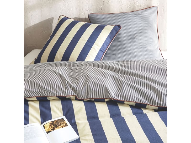  Parure de lit 240x220 coton rayure bleu marine terre de nuit nova  - Conforama E