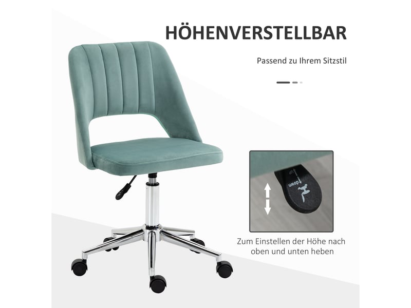  Chaise de bureau réglable en hauteur avec roulettes, pivotante à 360°, forme festonnée, mousse, 49 x 60 x 79-91 cm, verte  - Conforama E