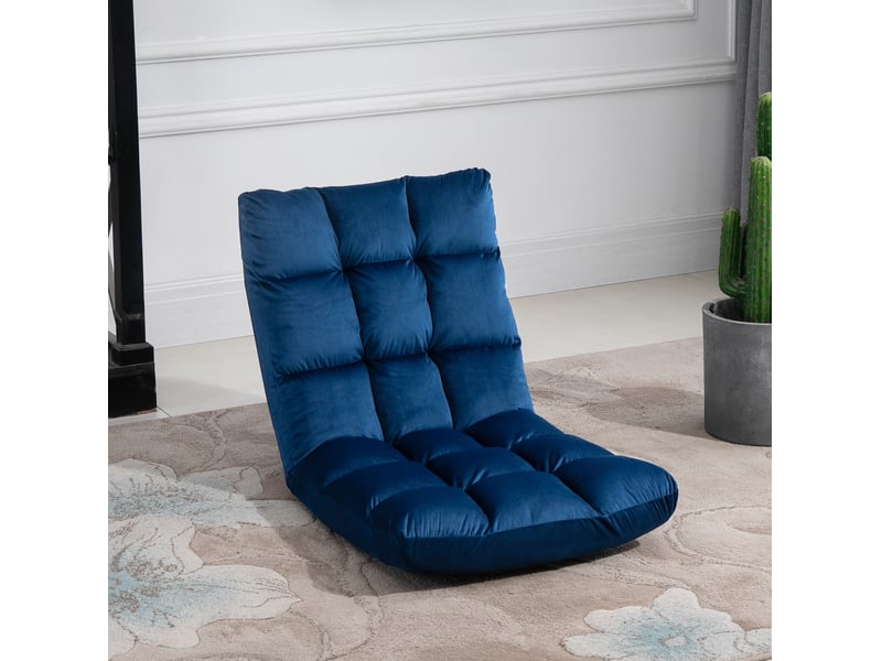  Fauteuil de sol convertible modenvie 3-en-1 pliable, dossier réglable 13 positions, structure en métal, polyester bleu, 55 x 71 x 53,5 cm  - Conforama E