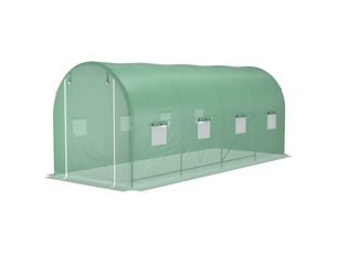 Serre tunnel de jardin 5 x 2 x 2 m avec 8 fenêtres et porte sectionnelle, verte