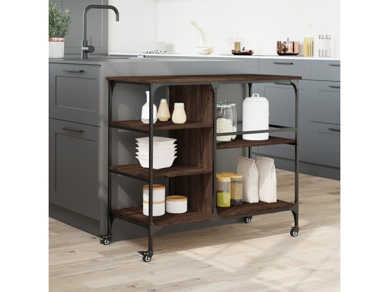 Desserte de cuisine, chariot de rangement chêne marron 100x45x89,5cm bois d'ingénierie  - Conforama D