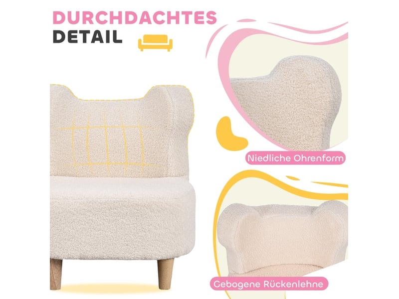  Fauteuil enfant 47 x 43 x 53 cm beige, tissu peluche et pieds en bois, oreilles d'ours, accoudoirs  - Conforama D