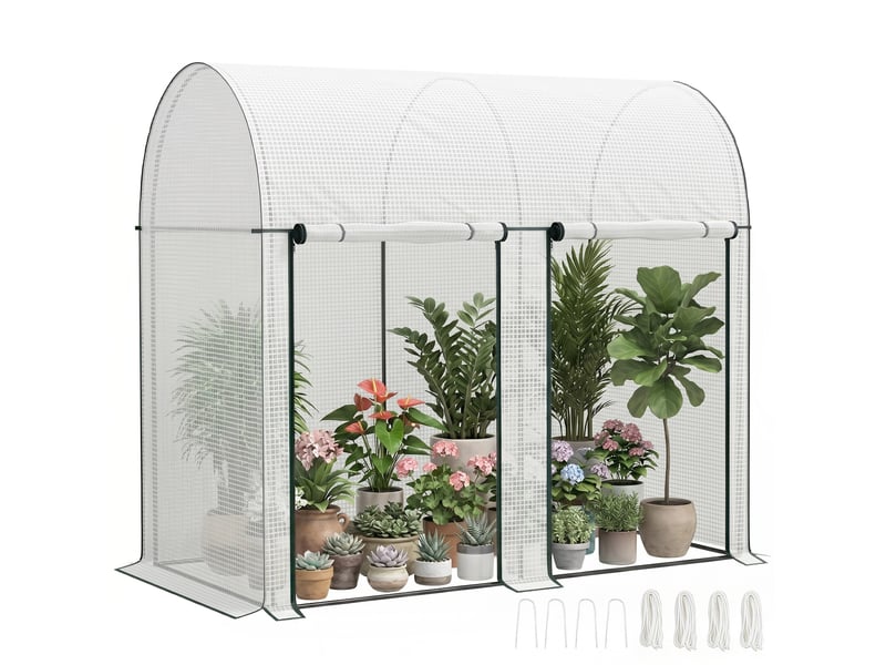  Serre d'extérieur avec double porte zippée et bâche en pe pour la culture des plantes 200 x 100 x 178 cm blanche  - Conforama A