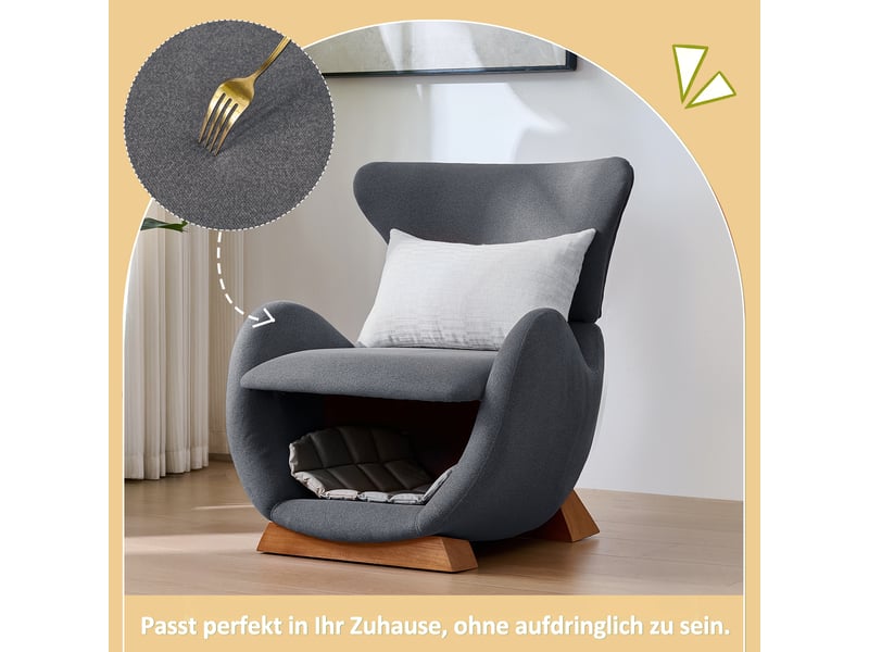  Fauteuil avec niche  en tissu anti-griffes, fauteuil design requin baleine gris avec cadre en bois massif, 66x69x76cm.  - Conforama W