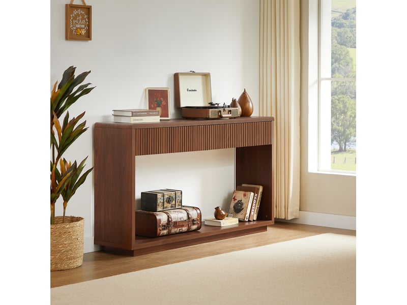  Console d'entrée 150x35x85 cm 2 tiroirs en panneau de particules couleur marron, design simple  - Conforama D