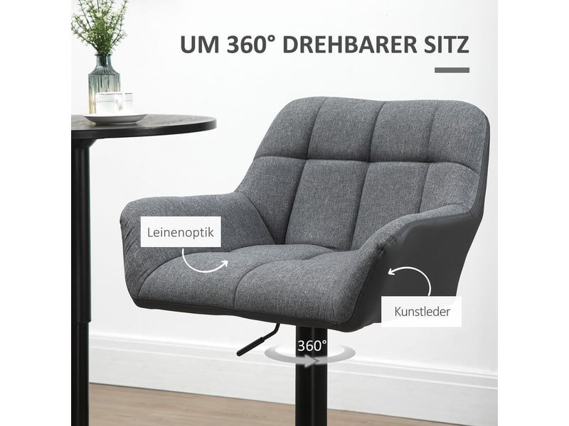  Lot de chaises 57 x 52 x 93 cm 2 pièces hauteur réglable chaise de cuisine pivot 360° dossier repose-pieds aspect lin charge jusqu’à 120 kg gris  - Conforama D