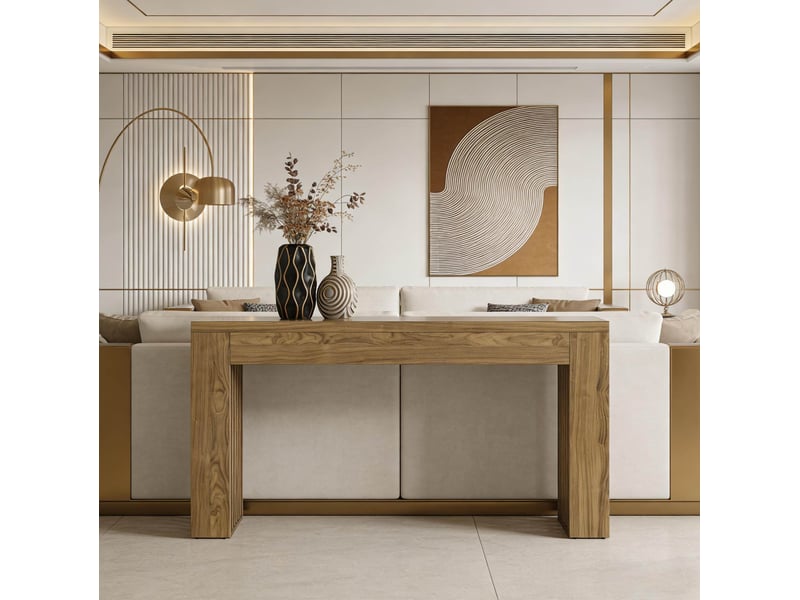 Table basse 150 x 30 x 80 cm marron en mdf, style campagne, console pour entrée et salon avec espace décoratif  - Conforama E