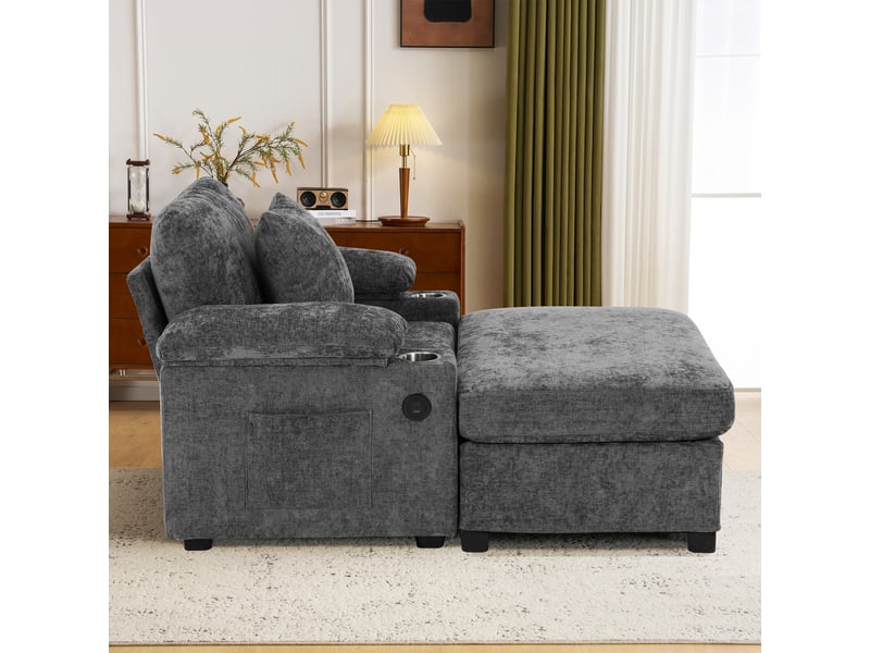  Fauteuil inclinable en tissu chenille, fauteuil relax une place convertible en canapé-lit, avec repose-pieds à 90° pour salon et bureau  - Conforama W