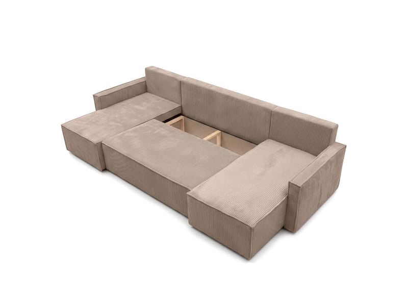 Farah - canapé d'angle panoramique convertible 6 places accoudoirs slim en velours cotelé - Conforama D