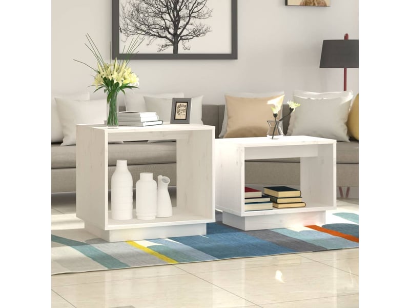  Tables basses gigognes 2 pcs | table de salon blanc bois de pin massif  - Conforama B