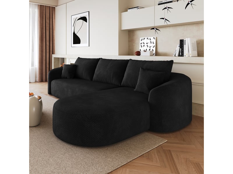 Canapé d'angle modulable en chenille 266 cm 4 places noir - sans montage - Conforama W