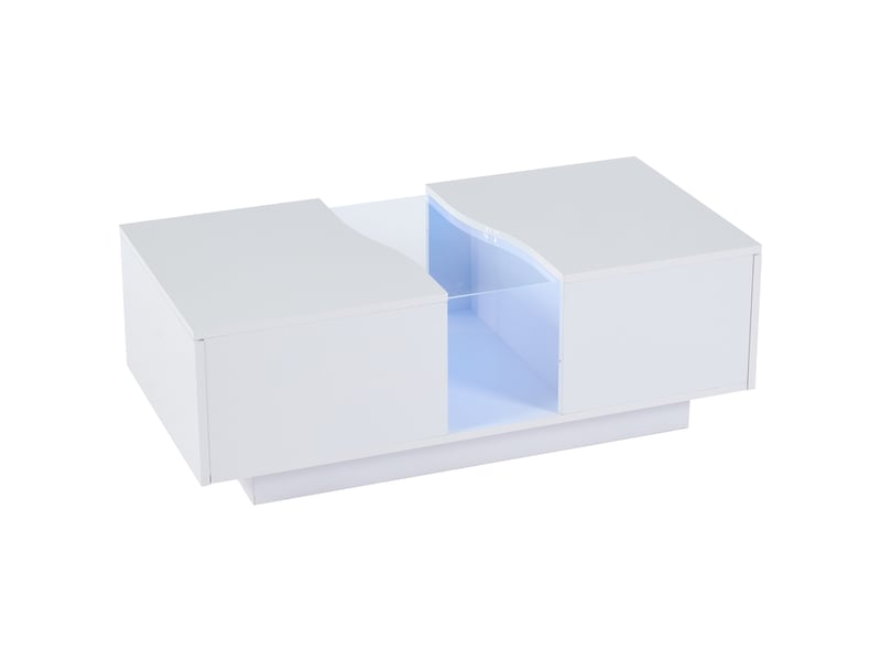 Table basse led blanche 100x50x35 cm avec 2 tiroirs de rangement, table de salon moderne haute brillance et plateau en acrylique  - Conforama E
