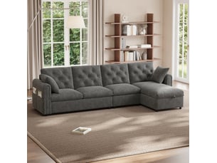 Canapé d'angle réversible convertible <strong>MODENVIE</strong> <strong></strong> 4 places Polyester gris avec coffre de rangement