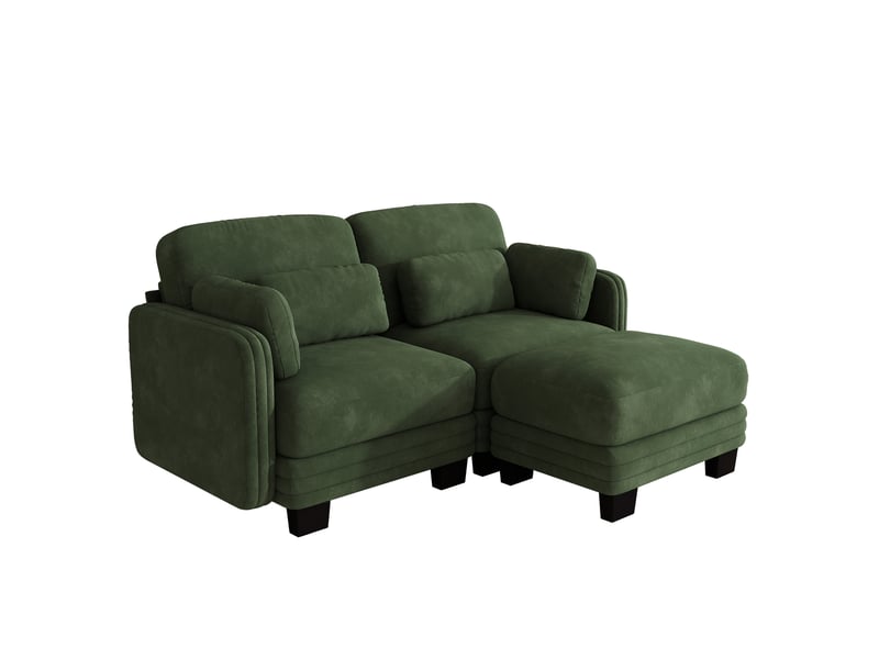  Canapé d’angle modulable,176x143x88 cm,2 places avec ottomane,chenille,vert  - Conforama A