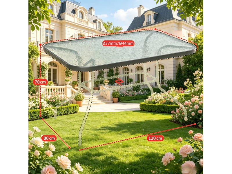 Table de jardin rectangulaire 120x80x70 cm grise en métal et verre trempé, avec trou pour parasol - Conforama C