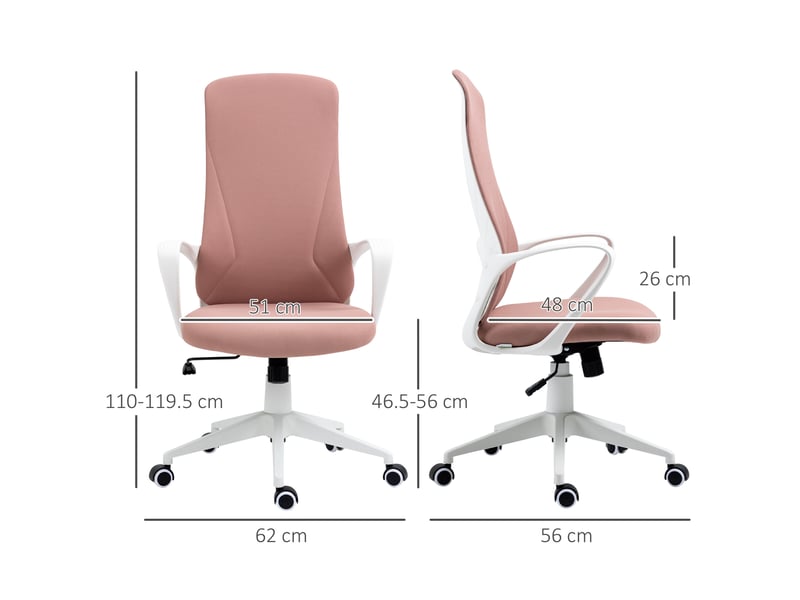  Chaise de bureau ergonomique et rembourrée, réglable en hauteur et à bascule, 62 x 56 x 110-119,5 cm, rose  - Conforama E