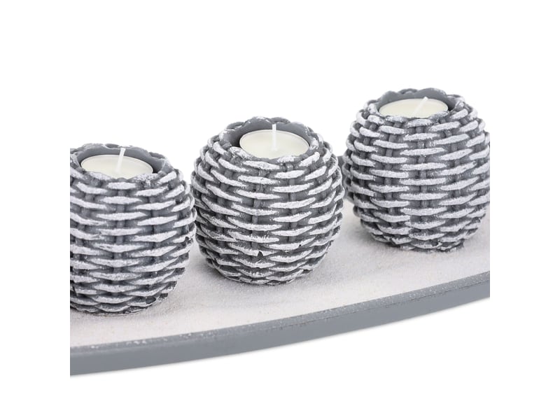  Lot de 5 bougeoirs avec plateau déco style shabby pour salon ambiance chaleureuse 50 x 20 x 10 cm en métal gris 13_0014683  - Conforama C