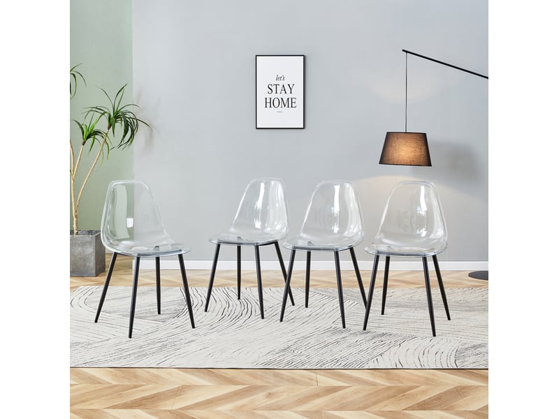  Lot de 4 chaises de salle à manger en plastique transparent, métal noir  - Conforama B