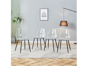 Lot de 4 chaises de salle à manger en plastique transparent, métal noir