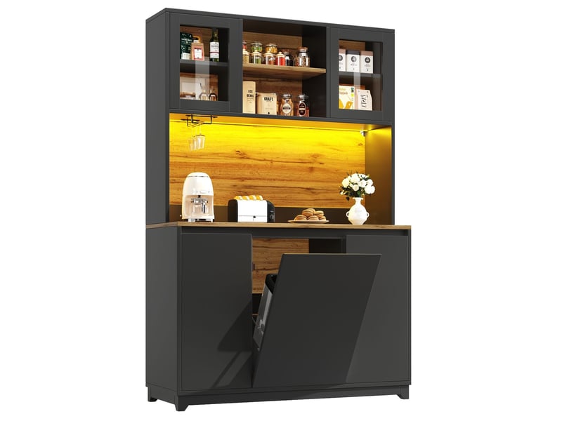 Vitrine salle à manger 120x40x180, portes acryliques buffet cuisine, modèle haut, led intégrées, noir - Conforama A