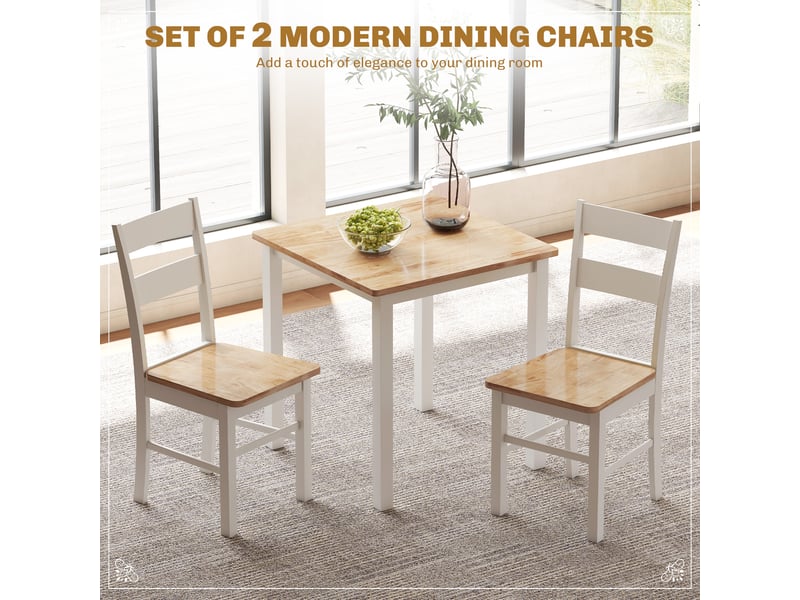  Lot de 2 chaises cuisine 40x50,5x88,5 cm dossier barreaux courbé sans accoudoirs, bois de caoutchouc blanc  - Conforama D