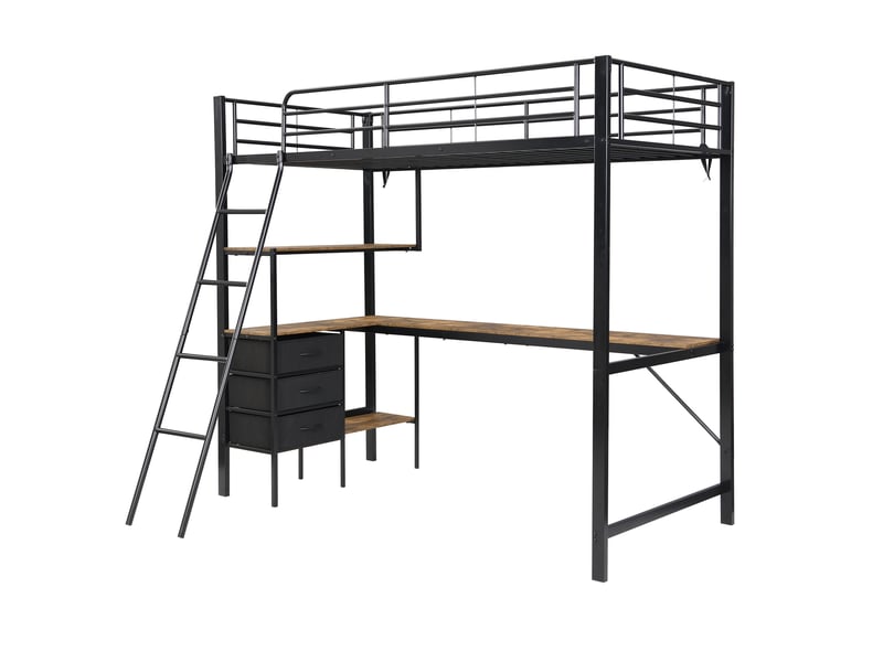 Lit mezzanine noir avec rangement et cadre métal - Conforama D