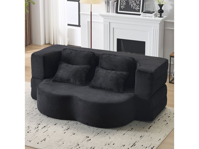  Canapé droit convertible ,2 places ,avec 4 coussins,aucun assemblage requis,198 x 60 x 70 cm,noir  - Conforama D