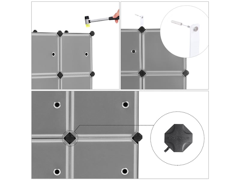 Songmics lpc116hs meuble de rangement 9 cubes en plastique avec portes, armoire modulaire pour vêtements, chaussures, jouets, livres, facile à assembler, noir 31 x 93 x 93 cm, Excellente stabilité,Noir - Conforama D