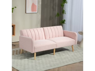 Canapé convertible 2 places design scandinave pieds bois tissu aspect lin rose dossier inclinable 3 positions