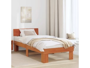 Lit adulte, lit simple, cadre de lit avec tête de lit brun 90x200cm pin massif cf2511