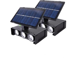 Lot de 2 appliques solaires murales d'extérieur – 6 LED RGB, 7 couleurs, éclairage orientable vers le haut et vers le bas, étanches, pour jardin, clôture, terrasse et allée.