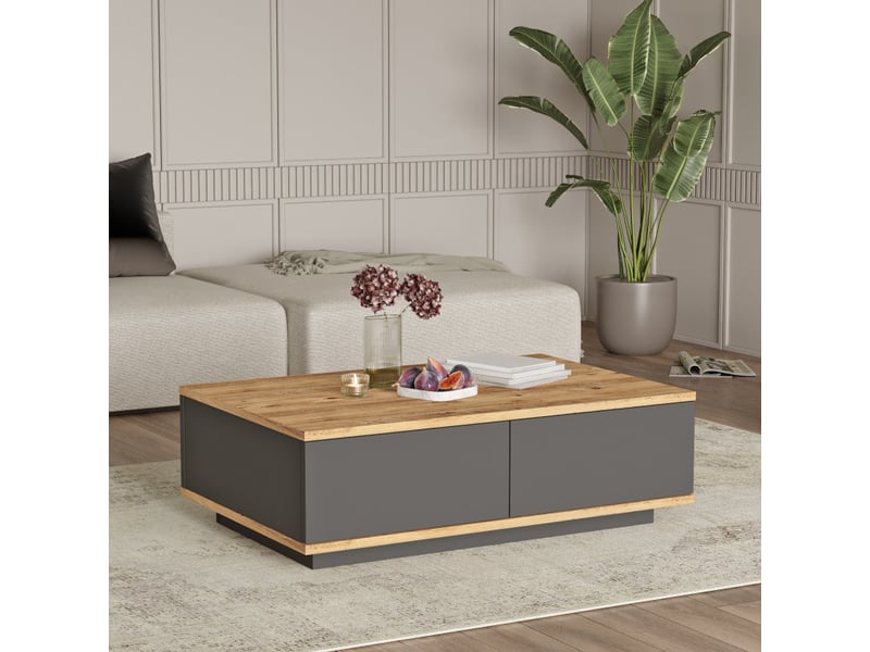  Table basse table de salon en bois mdf mélaminé pin atlantique et anthracite l 90 cm  - Conforama C