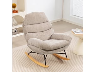 Rocking-chair rembourré avec dossier haut, mousse 13 cm et patins antidérapants, en polyester blanc crème