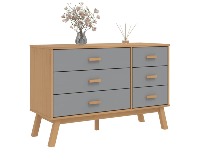  Armoire à tiroirs, commode olden gris et marron bois de pin solide shl59901  - Conforama D