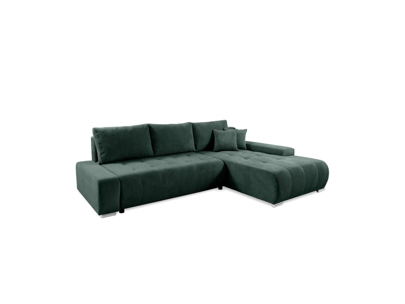  Canapé d'angle convertible velutti l velours côtelé poso vert, méridienne droite avec coffre  - Conforama A