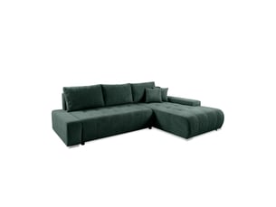 Canapé d'angle droit convertible ULTRA 4 places Velours côtelé vert avec coffre de rangement