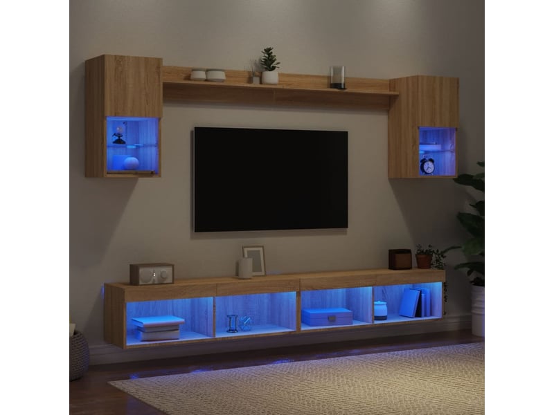  Unités murales tv avec led 6 pcs chêne sonoma bois d'ingénierie shl38041  - Conforama B