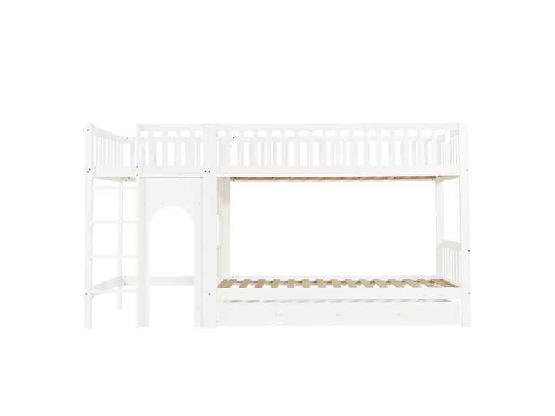  Lit superposé pour enfants, échelle droite à quatre marches, barrières de sécurité sur les quatre côtés, petit espace pour une décoration personnalisée, pin + mdf + contreplaqué, blanc, 90 x 200 cm  - Conforama D