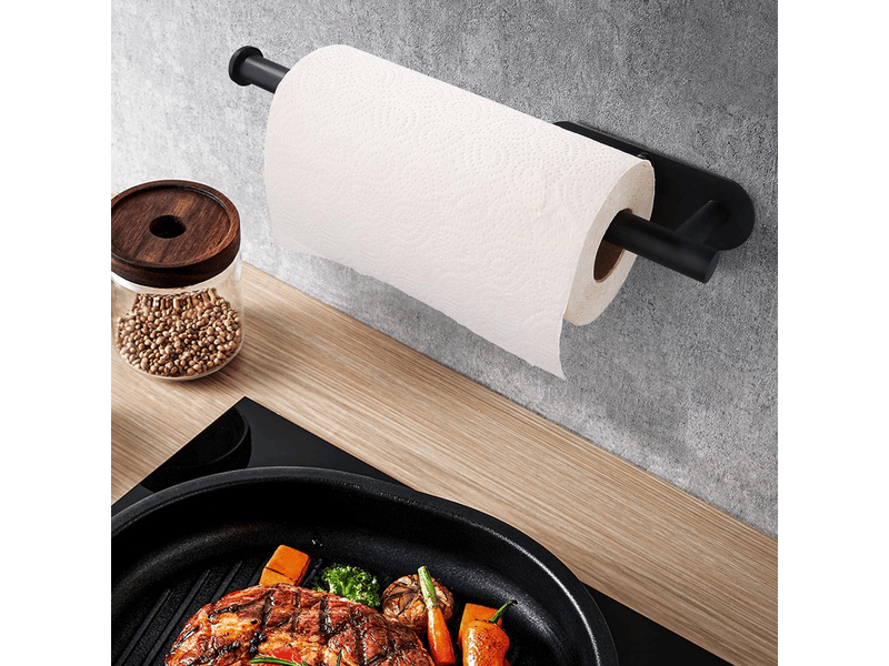  Porte papier toilette, porte-mouchoirs en acier inoxydable, porte-serviettes porte rouleau auto-adhésif ou perçable,noir  - Conforama E