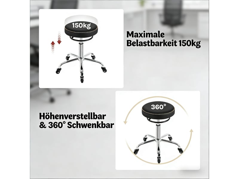  Tabouret de bureau pivotant à roulettes réglable pu noir 49x49x58 cm T5828P492695 - Conforama D